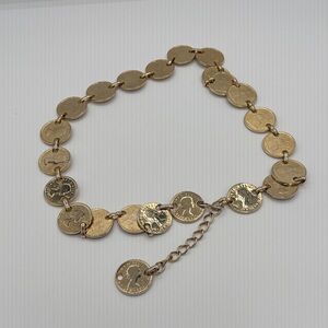 Vintage Queen Elizabeth Coin Chain Gold Belt - Excellent Condition!